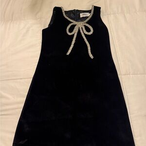 Lola Black Velvet Kids Dress with Silver Bow